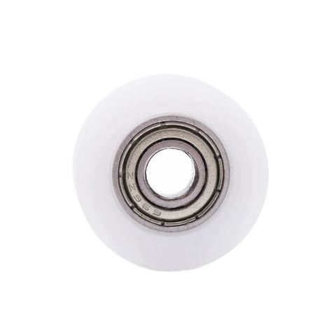 U Groove Pulley Kit 4 Pcs Nylon Guide Wheels For Doors Windows Cabinets Drawers And Printers 6x24x9mm White Built To Last Smooth Glide Heavy Duty Rollers white nylon U-groove wheel with bearing, front view