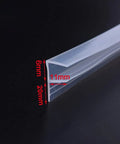Shower Door Seal Strip For Frameless Glass, 120 Inch Cuttable Length, 20mm Water Retaining Edge, side view, clear strip.