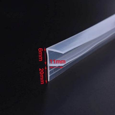 Shower Door Seal Strip For Frameless Glass, 120 Inch Cuttable Length, 20mm Water Retaining Edge, side view, clear strip.