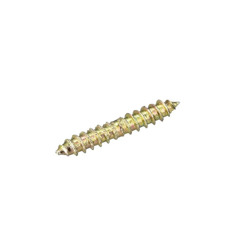 Close-up of a screw from the Double Ended Hanger Bolts Set For Wood Joining 96 Pieces 5x13mm Self Tapping Thread Dowel Screws Hidden Fasteners.