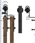 8Ft Bypass Sliding Barn Door Hardware Kit For Low Ceiling And Double Doors, Heavy Duty Carbon Steel Track System With Quiet Smooth Rolling Rollers, Overlapping Tracks, Supports Up To 200 Lbs, Corrosion Resistant side view with detailed measurements