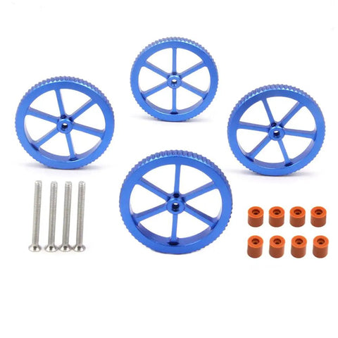4 Pack Anodized Aluminum Hand Twist Leveling Nuts Plus Eight Silicone Heatbed Columns Solid M4 Threads Sixty Millimeter Diameter Mounts For Creality Ender Three Pro And CR10 Ready To Roll Pretty Dang Solid Upgrade Kit with blue aluminum nuts and orange silicone columns