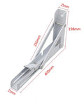 Heavy Duty Stainless Steel Shelf Brackets L Shaped Wall Support Corners With Kickass Rust Proof Finish For Kitchen And Bedroom Shelving Solid Anti Corrosion Mounting Hardware Pair close-up, dimensions 250mm by 400mm.