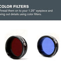 PowerSeeker Telescope Accessory Kit with two color filters, red and blue, showing 1.25-inch eyepiece compatibility.