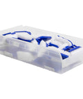Clear Plastic Nesting Storage Bins Case Of 6 Durable Industrial Grade Pantry Organizer For Home Garage Not Stackable Easy Access 24 By 11 By 6 Inches filled with blue and white brushes