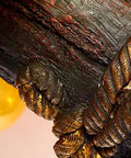 Close-up of Rustic 6 Light Wooden Glass Barn Chandelier Hanging Ceiling Lamp Fixture Vintage Industrial Bar Pub Restaurant Decor with detailed rope accents.