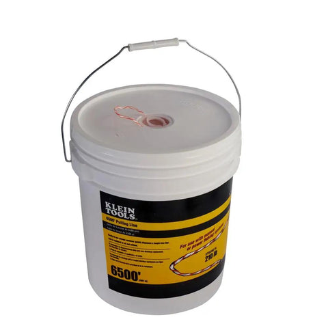 Poly Pull Line For Wire Pulling, Orange Tracer Cord, Light Duty Cable String, 6500 Foot Length, Made In USA in white bucket