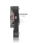Side view of 12888 Quartz Wall Clock Movement Kit with DIY repair tool parts, showing precise step mechanism and dimensions.