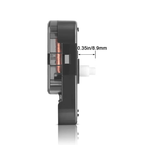 Side view of 12888 Quartz Wall Clock Movement Kit with DIY repair tool parts, showing precise step mechanism and dimensions.
