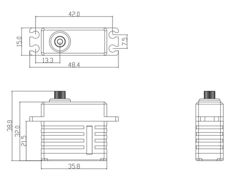 Beast Mode High Torque Brushless RC Servo Motor dimensions drawing, showing size details and configuration for easy installation.