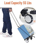 Person using Foldable Luggage Cart With Two Wheels Lightweight Portable Travel Dolly for 55 lb load capacity on flat surface.