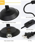 Plug In Farmhouse Wall Sconces Set Of 2 With Cord And Button Switch Dope Industrial Black Wall Lamps with detail view.