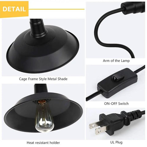 Plug In Farmhouse Wall Sconces Set Of 2 With Cord And Button Switch Dope Industrial Black Wall Lamps with detail view.