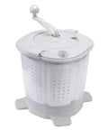 Portable Manual Washing Machine Hand Crank Spin Dryer For Travel Campground Amp Up Your Laundry Game With Detachable Basket Portable Washer That Slaps Off Moisture Fast - top view of white detachable basket with crank handle.