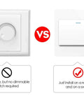 Comparison of dimmable switch and standard on-off switch for Lit Three Ring LED Chandelier with Color Temperature Control
