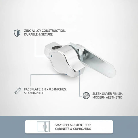 Sturdy Cam Lock For Cabinets, File Drawers And Cupboards, Zinc Alloy Replacement With Silver Finish, Built To Last, Easy Install