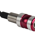 Close-up of a metal drill bit adapter from Master Bit Set 208-Piece Kit With Standard And Deep Bits, S2 Steel, Heavy Duty Pro Grade Bit Set.