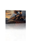 Steam Train Canvas Wall Art With Gray Smoke, Vintage Locomotive Picture, Retro Railroad Poster For Living Room