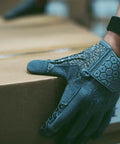 Box Cutter Gloves With Cut Resistant Grip For Construction, Woodworking And Home Improvement, machine washable, grey, large, in use.