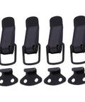Four Piece Spring Loaded Toggle Clamp Latch Kit For Doors, Windows And Cabinets With Screws, Heavy Duty Black Hasp Lock Clips displayed