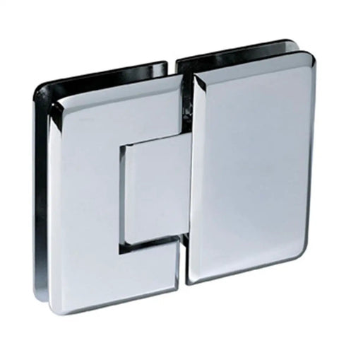 Beefed Up Heavy Duty 180 Degree Glass To Glass Hinge With 5 Degree Offset And Self Closing Within 25 Degrees Polished Chrome Finish