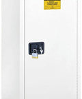Built Tough Slimline 22 Gallon Flammable Storage Cabinet With Manual Close Double Doors And Three Reinforced Shelves Crafted From 18 Gauge Steel, front view.