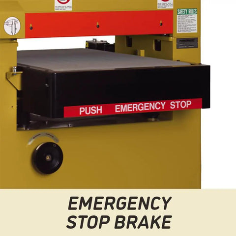 Heavy Duty 37 Inch Wide Belt Sander 20 Horsepower Industrial Woodworking Station with emergency stop brake panel.