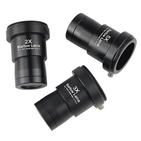 3 Piece 1.25 Inch Barlow Lens Set For Telescopes 2X 3X 5X Eyepiece Magnification Upgrade Your Eyepieces Aluminum Body Dust Cover Included