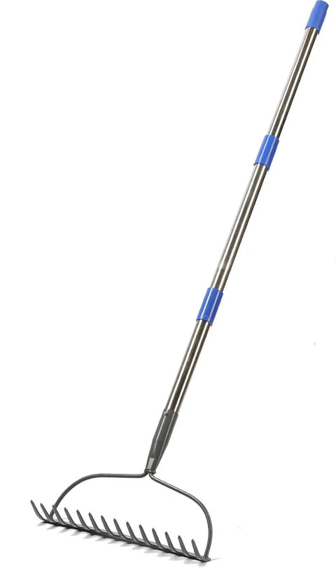 5 Ft Metal Lawn Rake With Level Head And 14 Tough Tines Stainless Steel Handle For Deep Loosening Of Soil Heavy Duty Yard Rake