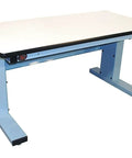 Millennium Ii Electric Height Adjustable Workbench 72 By 30 Inches with ESD laminate top in blue, ideal for ergonomic shop use.