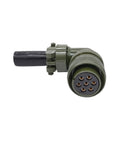 Circular MIL-C connector plug, 7-pin, olive-drab housing with attached cable, front view