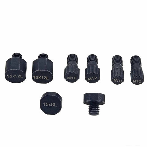 Set of various screws and bolts, including 15x12L and M12 sizes, used in the Pro Shop Grade Camshaft Pulley Holder Tool Set.