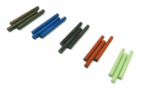 Assorted colors of silicone polishing points from Two Millimeter Silicone Polishing Point Set 15 Piece Assortment With Five Grades.
