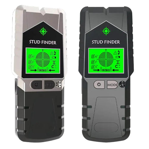 6 in 1 Stud Finder Wall Scanner-Electronic Stud Detector with Magnetic Sensor, LCD Display, and sound alarm in black and silver.