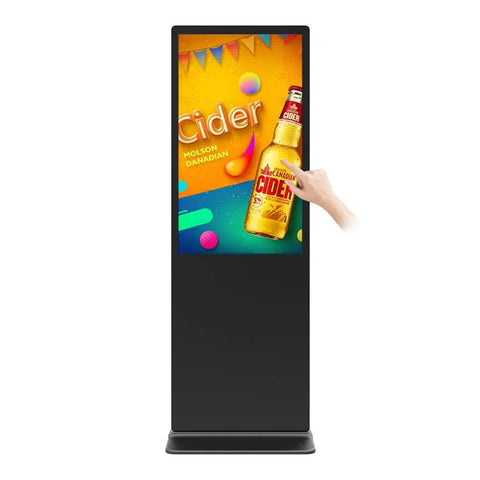 Top Tier 49 Inch Interactive Digital Signage Floor Standing Kiosk With 10 Point Infrared Touch Screen displaying cider promotion.