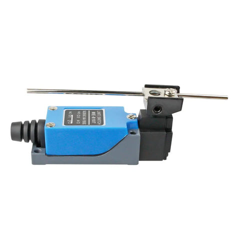 Adjustable Rod Lever Momentary Limit Switch 1NC 1NO ME-8107 metal body, side view, for industrial automation and safety interlocks.