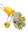Pro Grade Heavy Duty Handheld Seed Sower And Fertilizer Applicator For Gardens, Workhorse Double Row Seeder, yellow green design