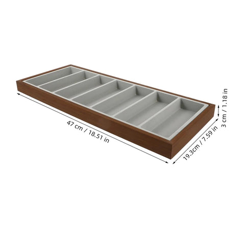 Keep Your Gear Sorted With This Hella Practical 3 Piece Wooden Sunglasses Display Stand Featuring Seven Grid Compartments And Soft Cloth Lining For Shades Jewelry And Watches, 47 cm wooden organizer with seven compartments.