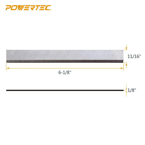 Pro Grade 6 1/8 Inch Jointer Replacement Knives For Craftsman Woodworking showing dimensions 6-1/8in x 11/16in x 1/8in