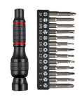 Heavy Duty 6.35mm Aluminum Screwdriver Handle With Magnetic Bit Holder Bar For Hex And Torx Screws, Non-Slip Grip Fits Standard Bits, Solid Build For Home Reno Pro Jobs, 20 Piece Kit Included, black handle and 20-bit set