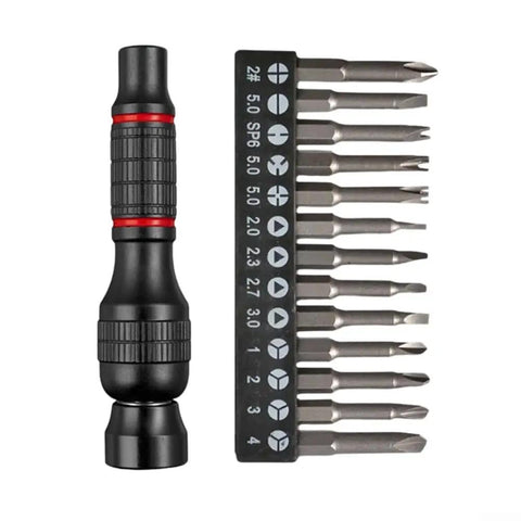 Heavy Duty 6.35mm Aluminum Screwdriver Handle With Magnetic Bit Holder Bar For Hex And Torx Screws, Non-Slip Grip Fits Standard Bits, Solid Build For Home Reno Pro Jobs, 20 Piece Kit Included, black handle and 20-bit set