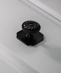Matte black knob from set of 30 with Victorian floral pattern, Euro style zinc drawer pull for kitchen cabinets.