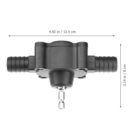 No Sweat Self Priming Drill Transfer Pump For Water And Fluids Portable Lightweight Plastic Tool top view with dimensions shown.