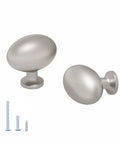 Premium 2 Pack Oval Cabinet Knobs And Drawer Pull Handles Featuring Slick Brushed Nickel Finish with screws for installation.