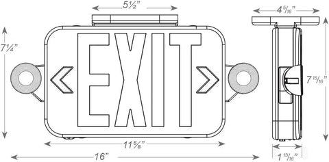 Diagram of Dual Sided LED Exit Sign With Adjustable Emergency Lights Six Pack Hardwired 120 277V Backup Battery Included