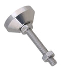 Close-up of Four Pack Adjustable Furniture Feet M8 Thread 50mm Stainless Steel Levelers for cabinets, tables, and metal legs.