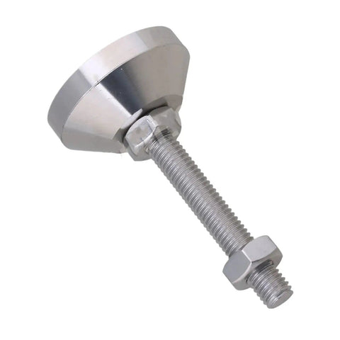 Close-up of Four Pack Adjustable Furniture Feet M8 Thread 50mm Stainless Steel Levelers for cabinets, tables, and metal legs.