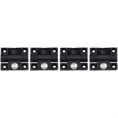 Set of four black plastic adjustable torque door hinges with pre-drilled holes for home installation