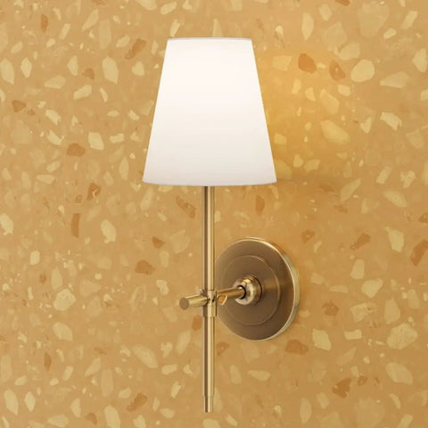 Modern Terrazzo Gold Metallic Wallpaper For Living Room Accent Wall Eco Friendly Vinyl Wall Covering Class A Fire Rated Paste The Wall Application Next Level Home Decor Made In Usa Slick Finish Heavy Hitter with wall sconce.