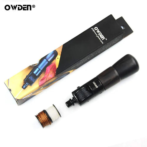 Leather Stitching Pro Grade Awl Tool Set with Ebony Grip, aluminum handle, threads, and packaging, for leather repair and crafting.
